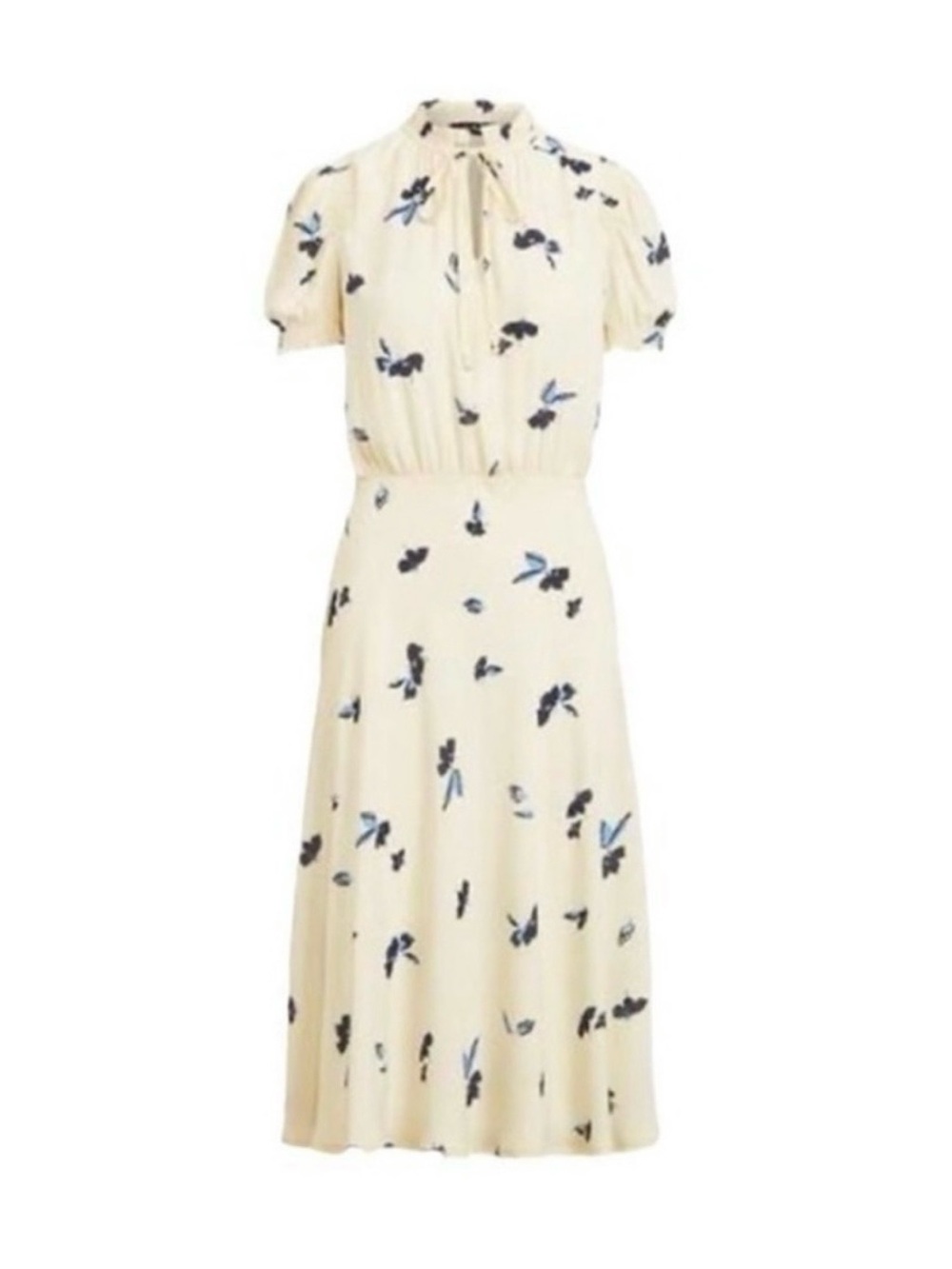 Lauren Ralph Lauren Ivory Georgette Midi Dress Blue Floral Print
